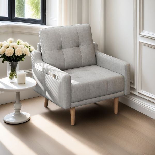 Mid Century Modern Accent Chair Upholstered Armchair Comfy Reading Chair Wood Legs Fabric Single Sofa Living Room