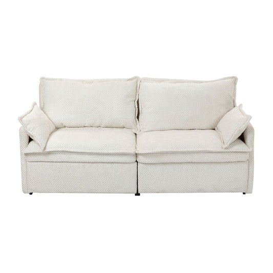 TiramisuBest 73.6" White Corduroy 3-in-1 Sofa Bed, Convertible L-Shaped Sleeper with Storage & USB/Type-C Charging