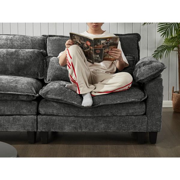 TiramisuBest L Shape Chenille Modular Sectional Sofa with Ottoman Deep Seat Cloud Couch Memory Foam Cushions and 5 Pillows, 120"*32"*38.3"