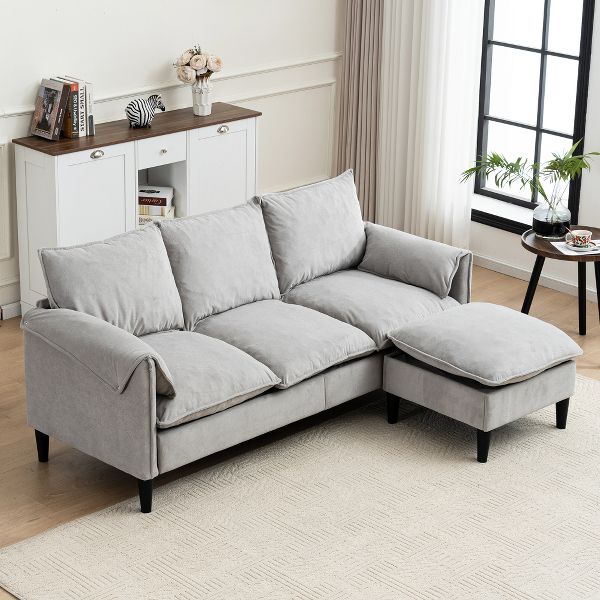 TiramisuBest Convertible Grayish Sectional Sofa, L-Shaped 3-Seater Couch with Storage Footstool for Living Room & Bedroom