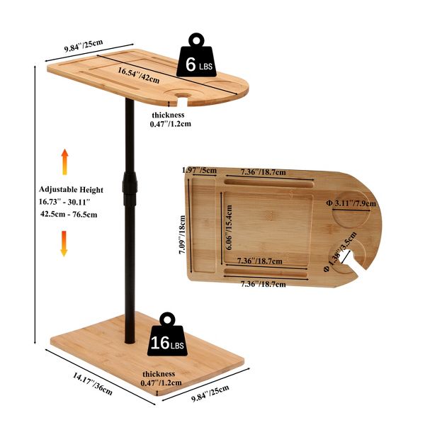 TiramisuBest C-Shaped Adjustable Bamboo Sofa Table, Oval & Rectangle End Table for Living Room, Bedroom & Office