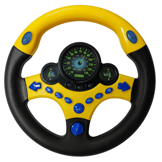 Kids Pretend Play Steering Wheel Toy with Light and Music, Funny Interactive Driving Toy for Boys and Girls, Sensory Toys for Ages 3+, Yellow