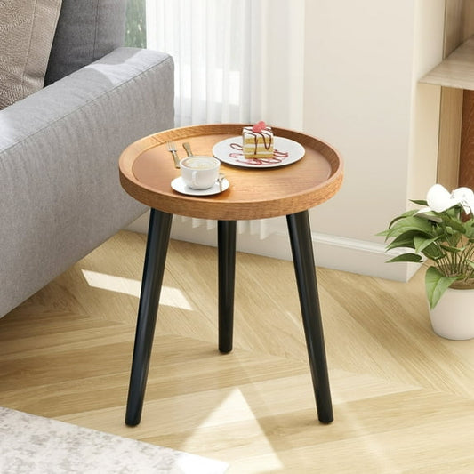 Krpimt Wood Round side Table, 16''D x 19''H End Table for Living Room Bedroom , Easy Assembly Small Table, Natural