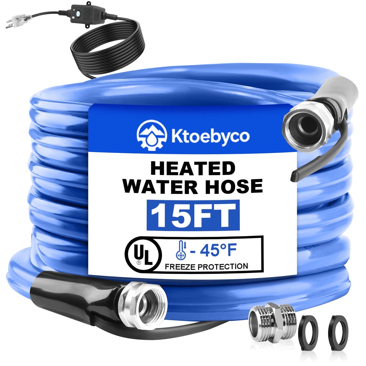 Ktoebyco 15FT Heated Water Hose for RV, Self-Regulating, -45°F Anti-Freeze, Lead-Free, BPA-Free