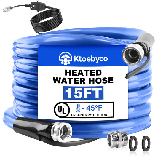 Ktoebyco 15FT Heated Water Hose for RV, Self-Regulating, -45°F Anti-Freeze, Lead-Free, BPA-Free