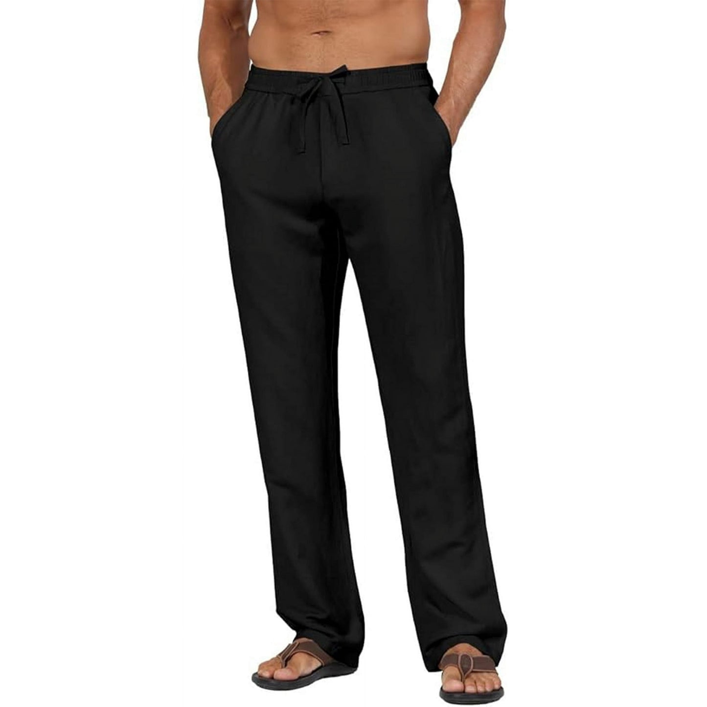 Linen Pants Men Slim Fit Men's Linen Cotton Elastic Waist Wide Leg Baggy Solid Harem Trousers