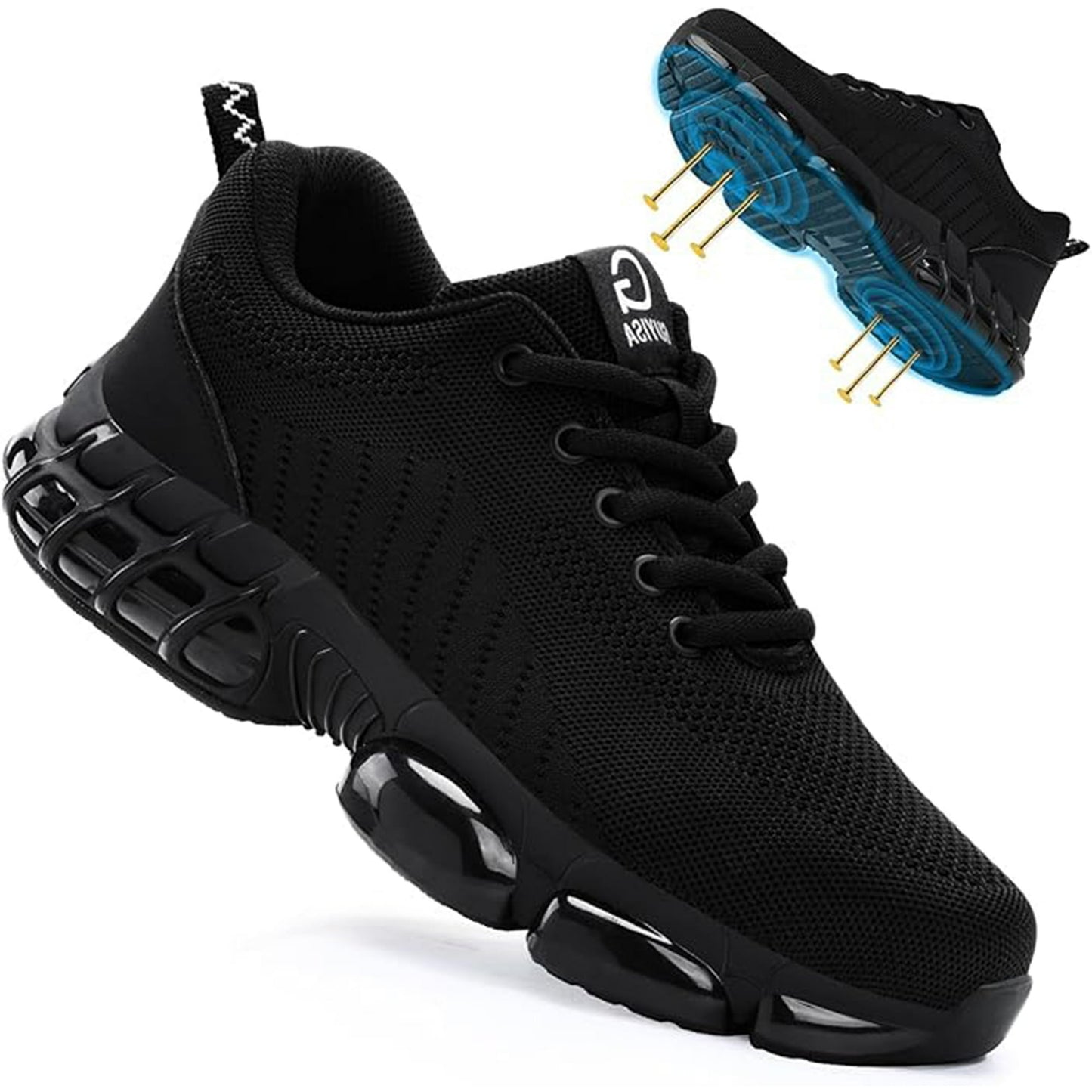 MANLEGU Steel Toe Shoes for Men Women Lightweight Work Shoes Indestructible Safety Sneakers Comfortable Steel Toe Sneakers Mens Work Tennis Shoe for Industrial Construction Size9