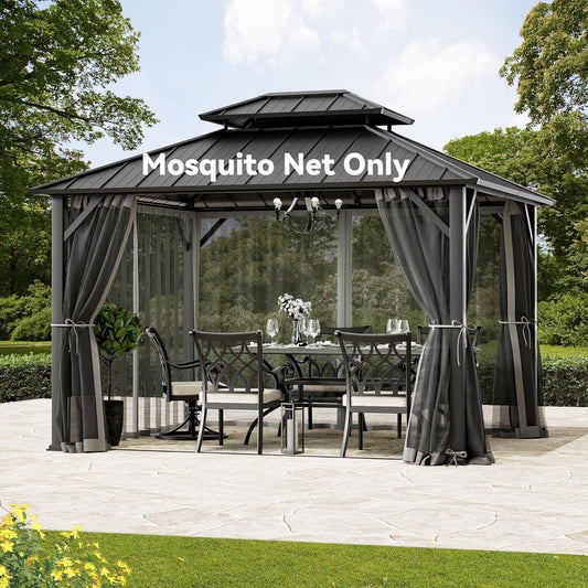 Modern Shade 10‘x12’ 4-Panel Mosquito Net with Zipper Closure for Gazebo & Canopy Replacement