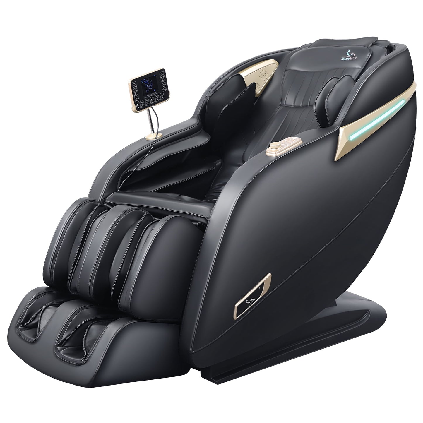 MassaMAX 2025 Version Full Body Massage Chair, Zero Gravity Recliner with Yoga Stretch, SL Track, Airbags, Heating, and Foot Massage, Black/Gold