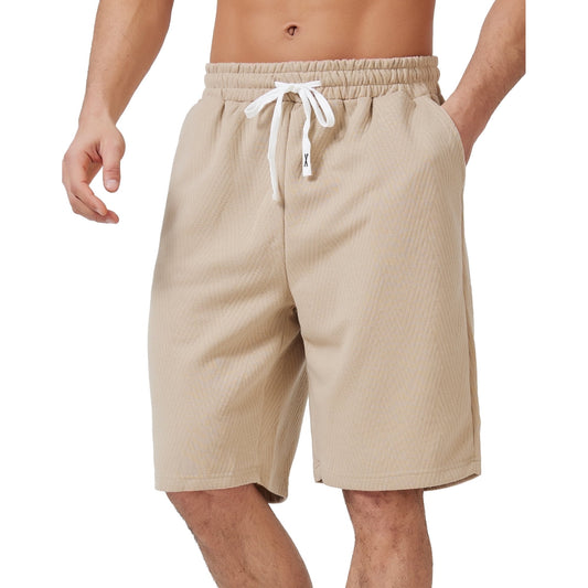 Puztloy Men's Casual Shorts Drawstring Elastic Waist Texture Workout Jogging Running Sweat Shorts Summer Beach Short Pants for Men
