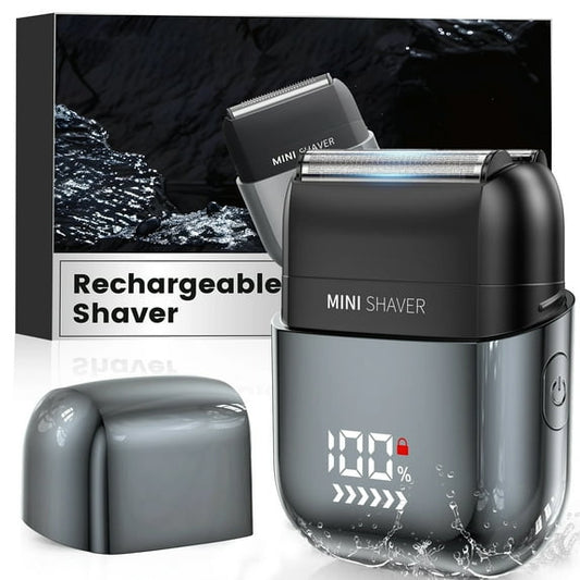 Electric Foil Shavers for Men, Rechargeable Mini Electric Razor with IPX7 Waterproof for Travel & Home, Gray