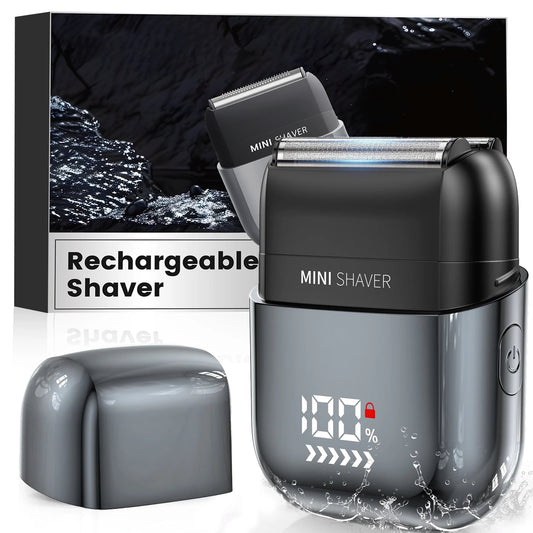 Electric Foil Shavers for Men, Rechargeable Mini Electric Razor with IPX7 Waterproof for Travel & Home, Gray