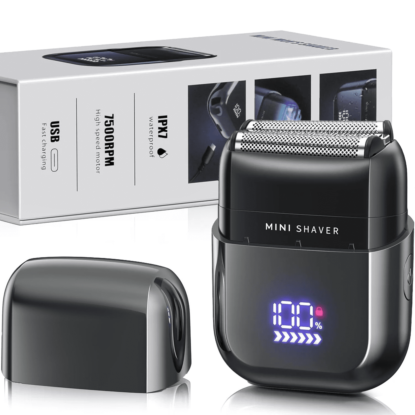 Mini Electric Razor for Men, Fast Rechargeable Foil Shaver for Beard/Face, IPX7 Waterproof for Travel & Home, Light Gray