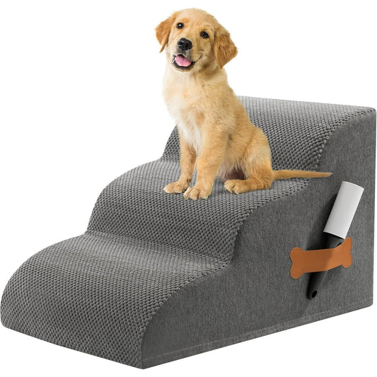 OEIKPFN 3 Tiers Dog Ramp and Stairs for Beds Or Couches - Non-Slip Sturdy Pet Steps - for Small Dogs to get on High Bed