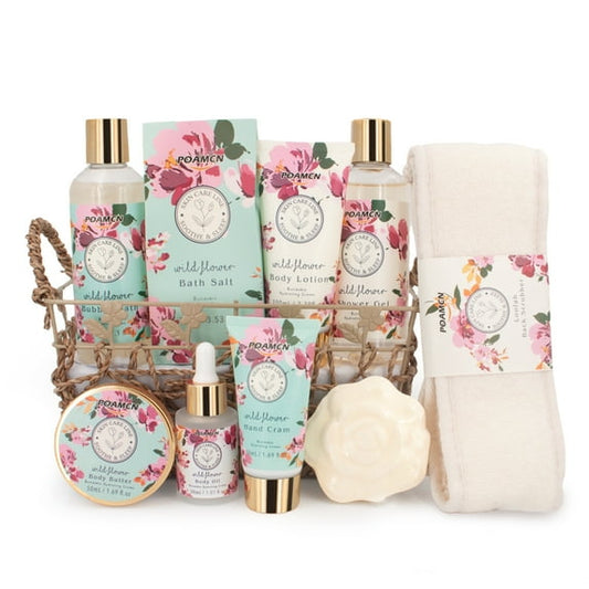 Poamcn Bath and Body Gift Set,Home Spa Gift Basket Set for Women,Japanese Cherry Blossom Scent,9 Piece Set
