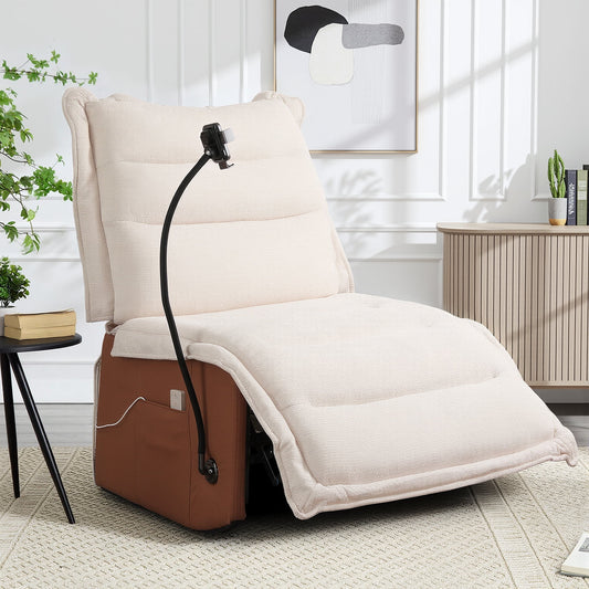 Power Recliner Chair Living Room with Wireless Charging Adjustable Backrest and Footrest, Electric Recliner Chair for Adults, Luxurious Chenille Fabric, Beige