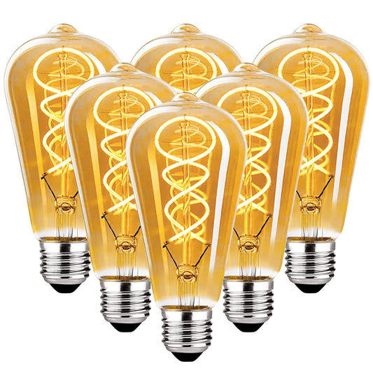 Edison Light Bulbs Dimmable 4W(40W Equivalent) - Warm White 2400K LED Vintage Light Bulbs,E26 Base,300LM, Antique Filament Amber Light Bulbs for Home,Cafe,Bar,Bedroom,6-Pack