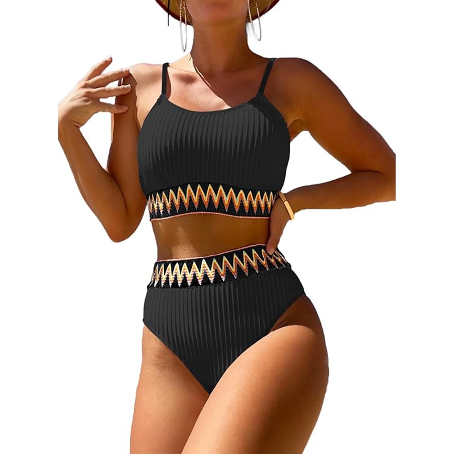 SOMER Women's Swimsuit 2 Piece Bikini Set Bathing Suits Split Sexy Pleated Bikini Tummy Control Swimwear