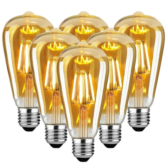 Roomrite LED Vintage Light Bulb, Edison Bulbs 4W (40W Equivalent) ST19 Warm Light Bulbs 2400K 300LM E26 Base,Non-Dimmable,Amber Glass - 6 Pack