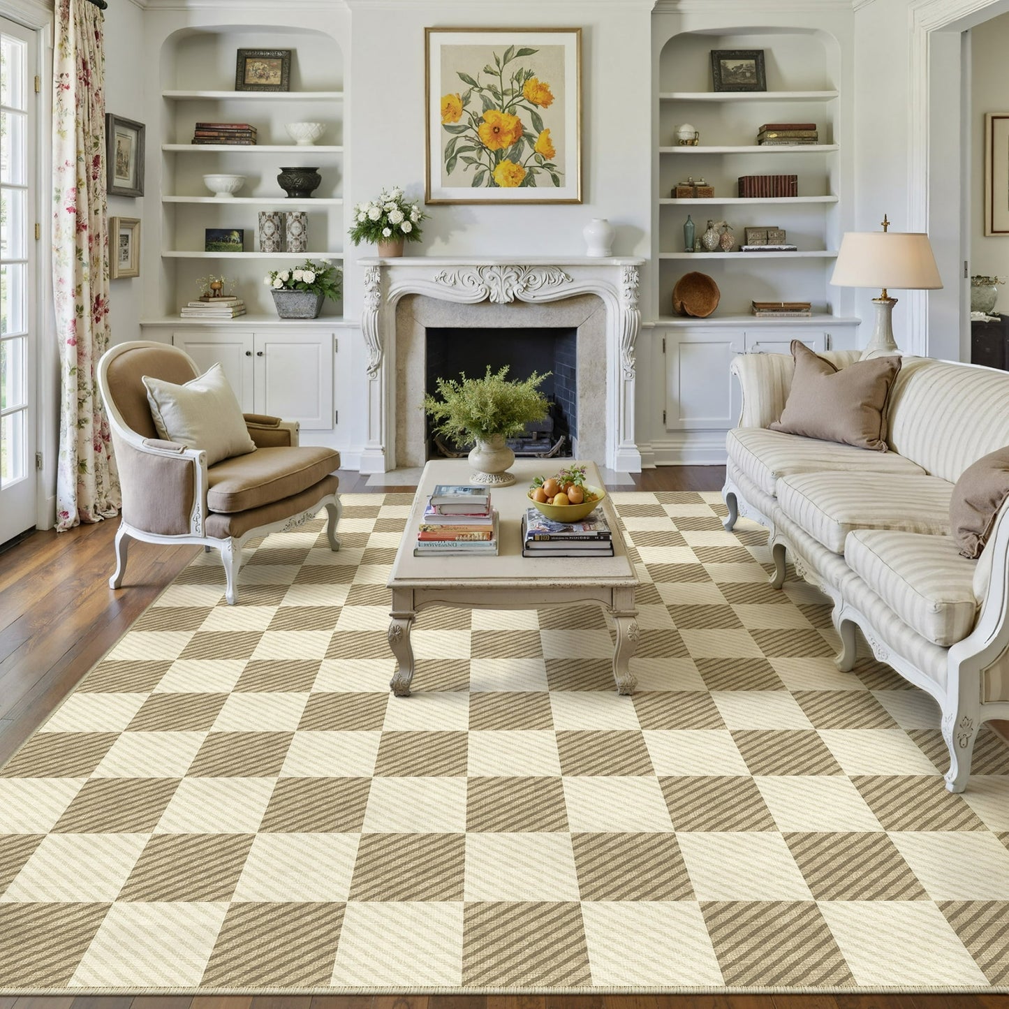 WIPONKEN 8x10 Checkered Area Rug Non-Slip Farmhouse Washable Carpet for Entryway, Bedroom, Living Room, Kitchen, Bathroom Soft Indoor Door Mat