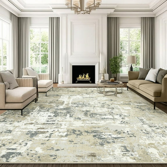 WIPONKEN 8x10 Area Rug for Living Room and Bedroom, Washable Modern Abstract Low-Pile Mat with Non-Slip Backing