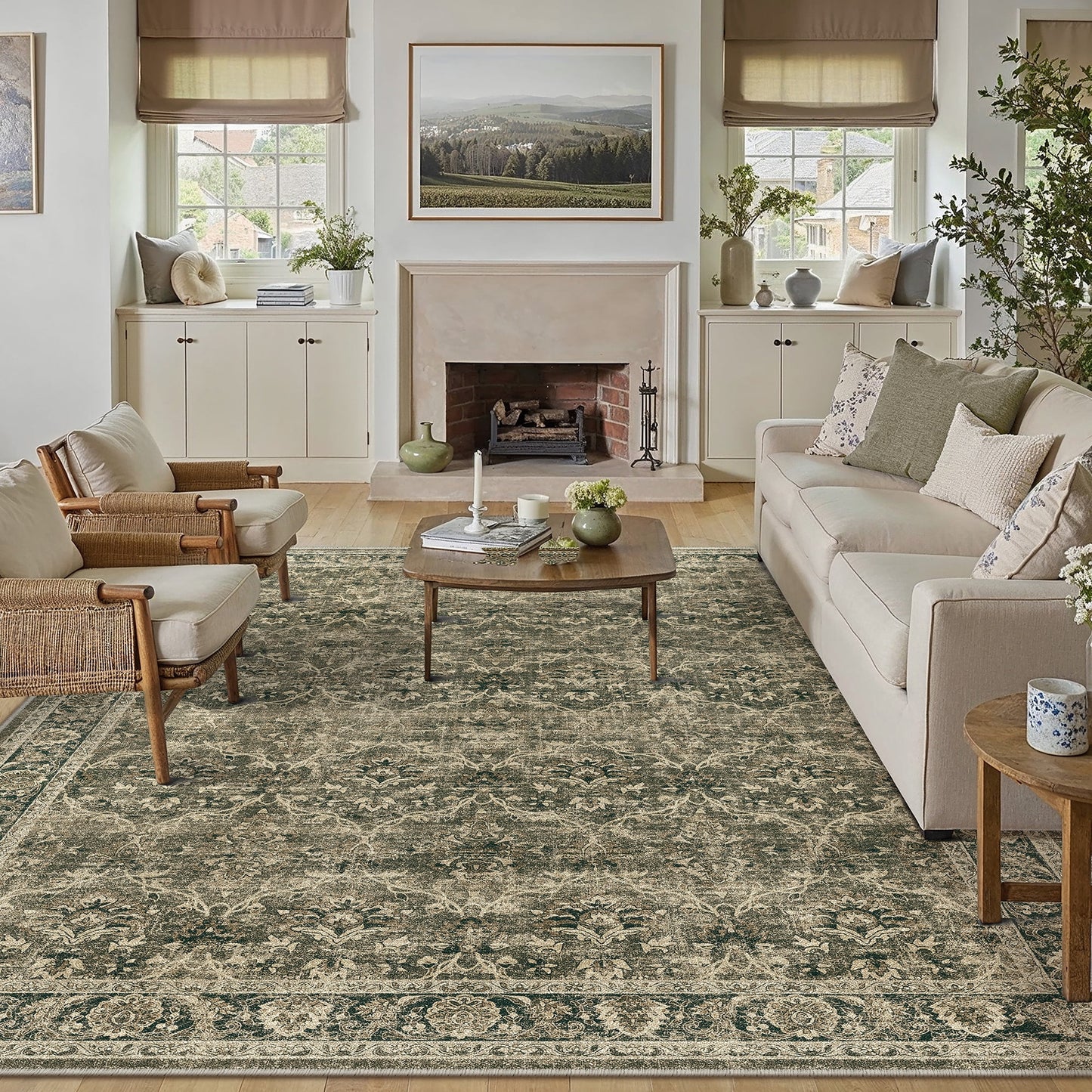 WIPONKEN 8x10 Area Rugs for Living Room Bedroom Dining Room Office Farmhouse, Machine Washable Non Slip Vintange Persia Rug