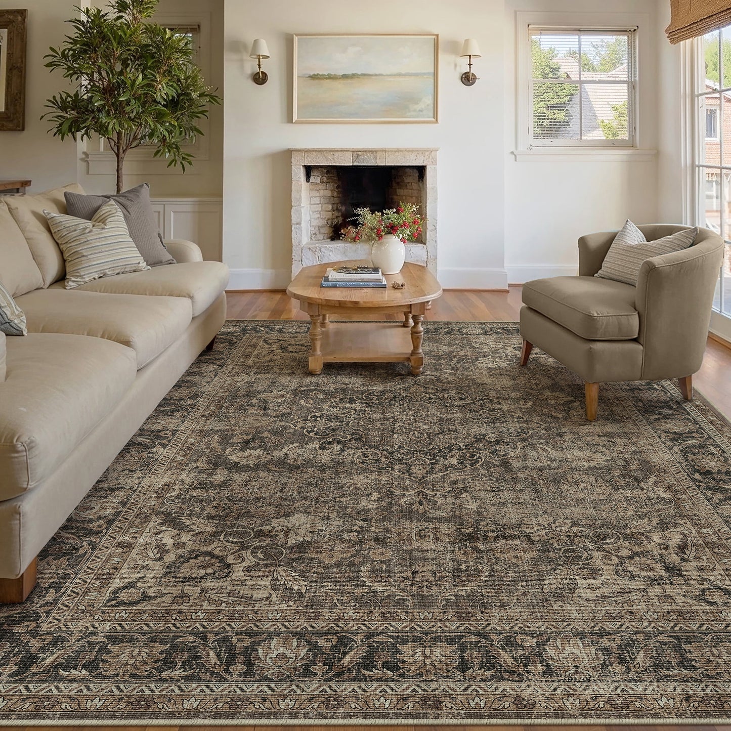 WIPONKEN 8x10 Area Rugs for Living Room Bedroom Dining Room Office Farmhouse, Machine Washable Non Slip Vintage Persia Rug