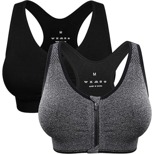WQD 2 Pack Yoga Sports Bras for Women High Impact Padded Wirefree Seamless Support for Yoga Running Training Gym Workouts