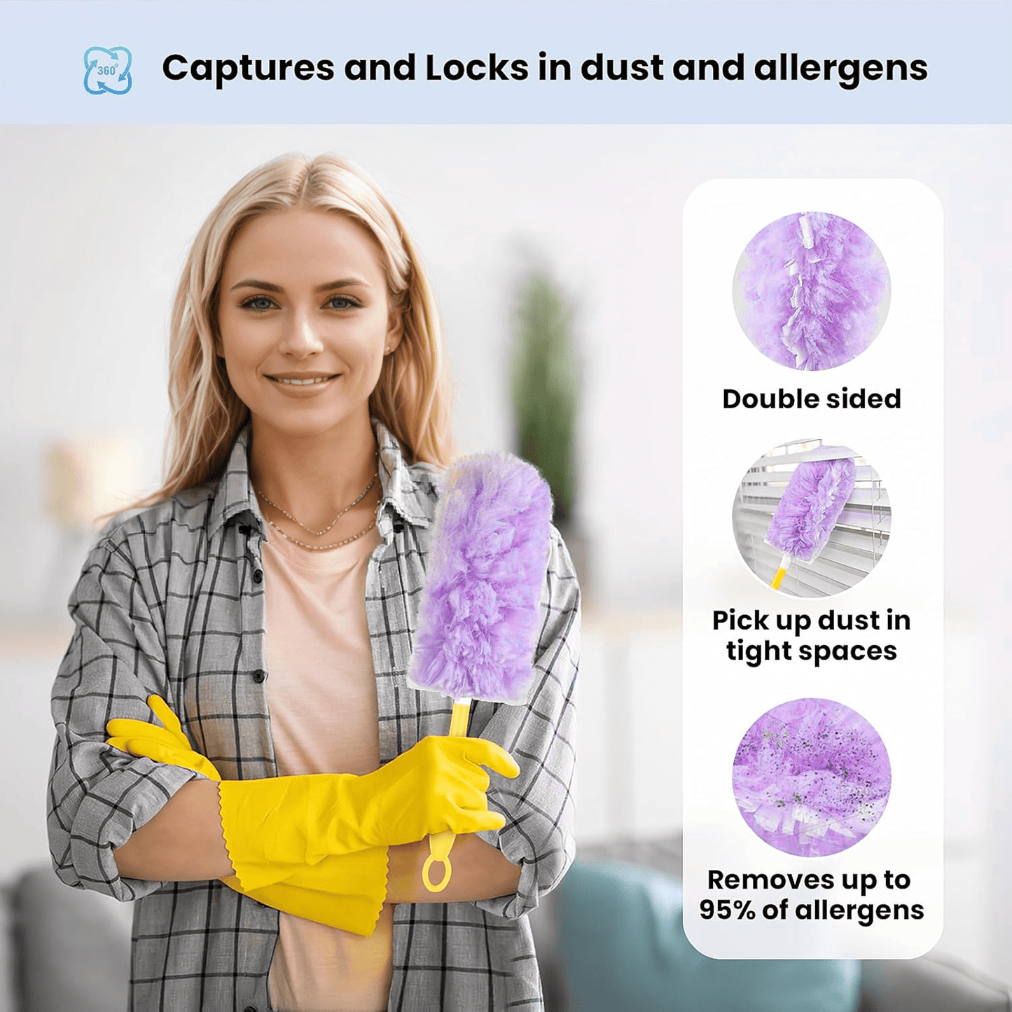 Heavy Duty Duster Refills for SwifferDuster, 30 pcs with Handle & Extendable Handle*1 , Multisurface 360° Dusters with 4X Microfibers(Purple)