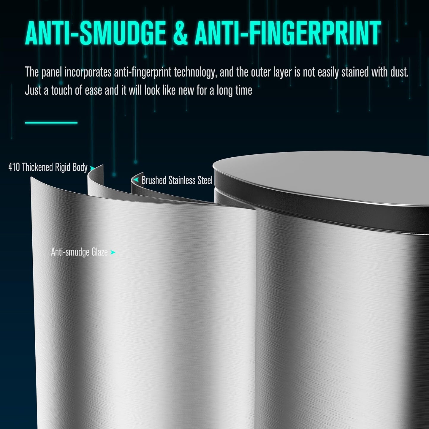 Stainless 50 Liter/13.2 Gallon Step Trash Can for Home and Kitchen, with Stainless Steel Body, 50 Liter/13.2 Gallon, for Home/Kitchen/Garage/Apartment/Office, 16.8"L x 15.2"W x 23.4"H (Silver)