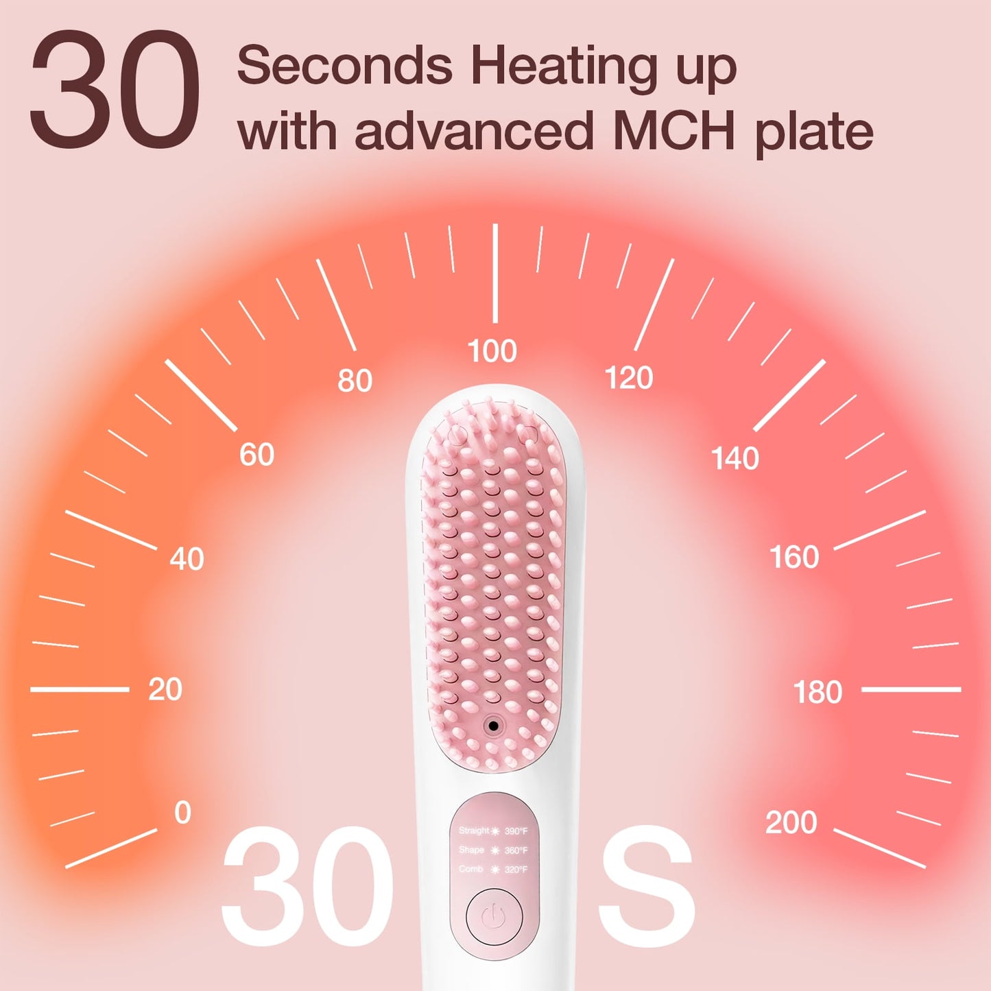 Cordless Hair Straightener Brush, OEIKPFN Portable Ionic Hot Straightening Comb for Travel, Pink