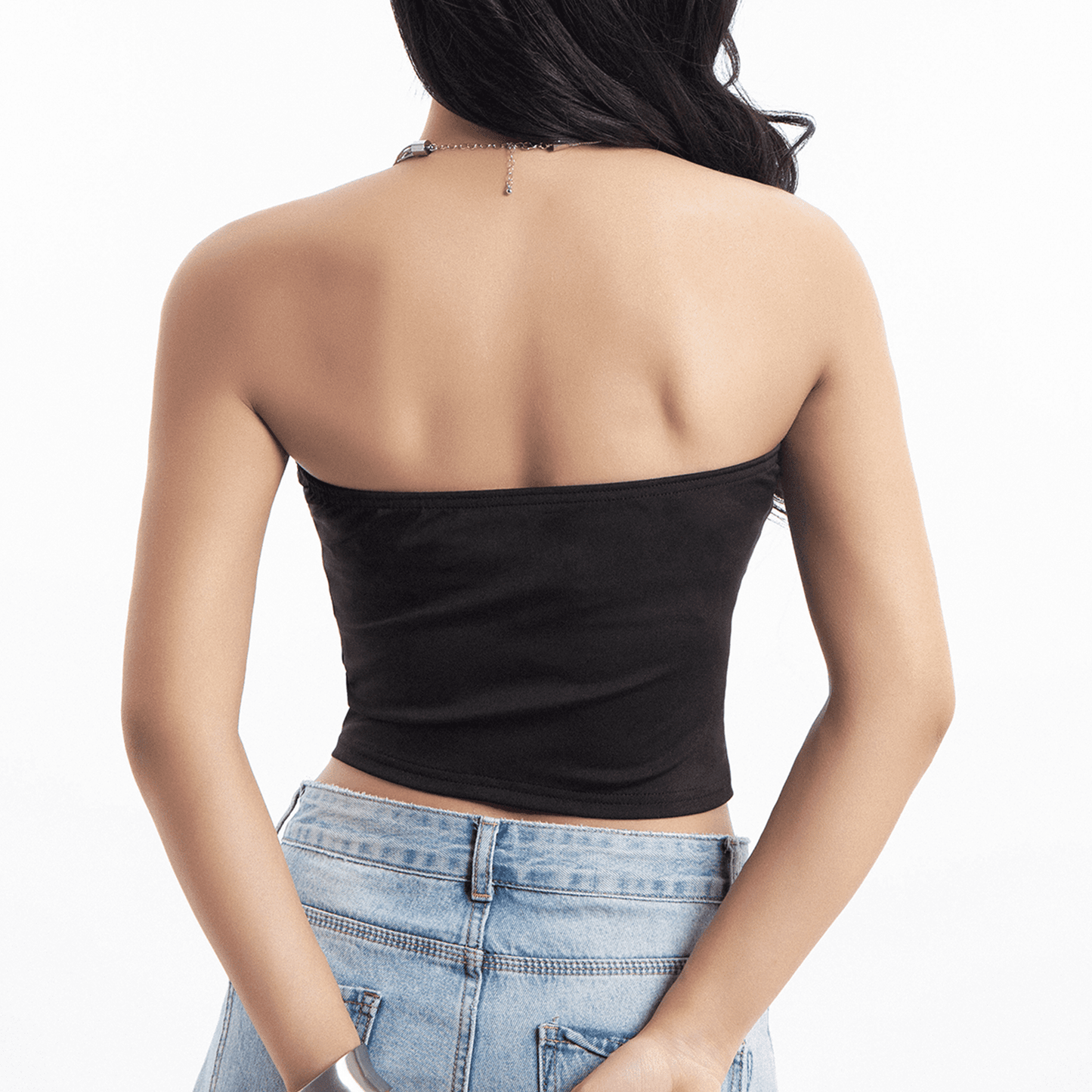 SOMER Strapless Tops for Women, Tube Top Ruffle Trim Bow Tie Bandeau Sleeveless Slim Fit Crop Top for Casual Party Clubwear