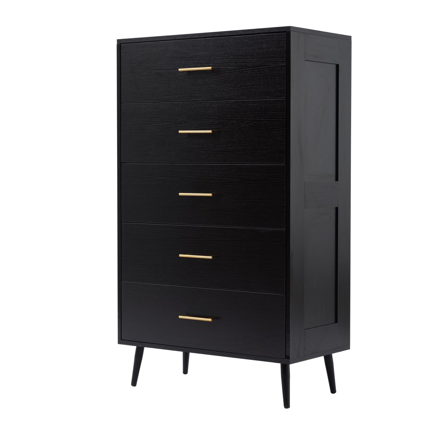 Dranite 5-Drawer Dresser Chest, Modern Storage Cabinet with Metal Legs and Gold Handles, Ash Wood Finish