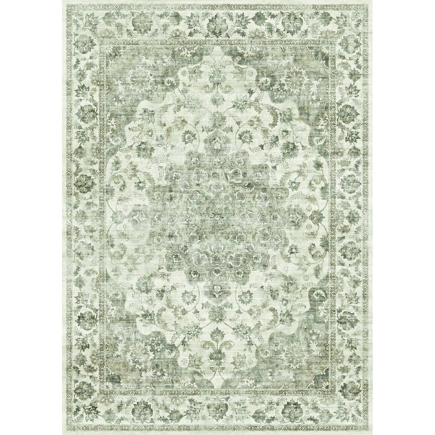 WIPONKEN 8x10 Area Rugs for Living Room Bedroom Dining Room Office Farmhouse, Machine Washable Non Slip Vintage Persia Rug Green