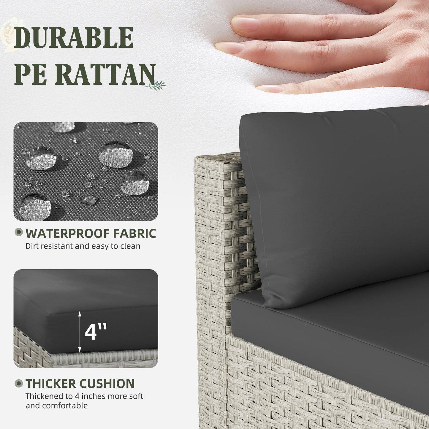 MRUAKA Outdoor Patio Furniture Set, 6-Piece Modular Sectional Sofa With Tea Table、Gas stove table and Free Cushion, PE Wicker Outdoor Conversation Set for Patio, Garden, Backyard, Gray