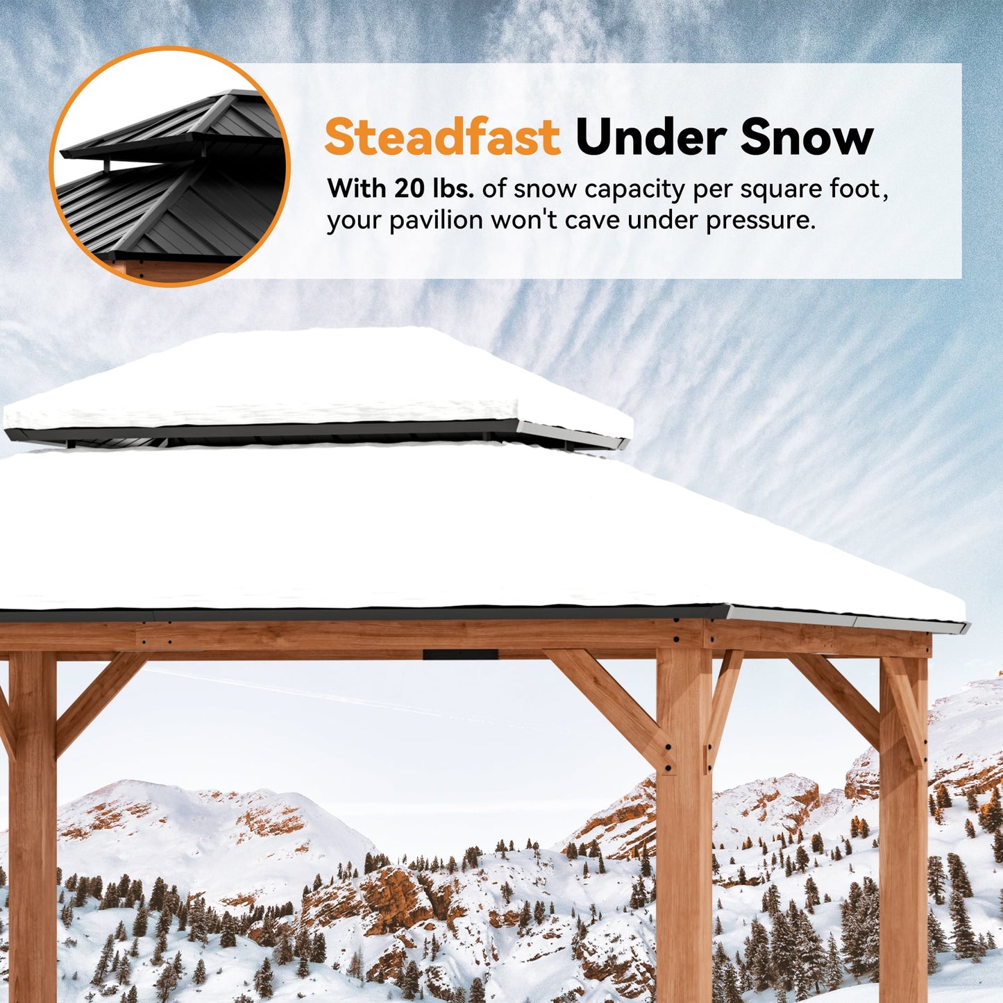 Modern Shade 11'x13'Outdoor Cedar Wood Hardtop Gazebo with Double Steel Roof, Hooks, for Backyard, Patio or Deck