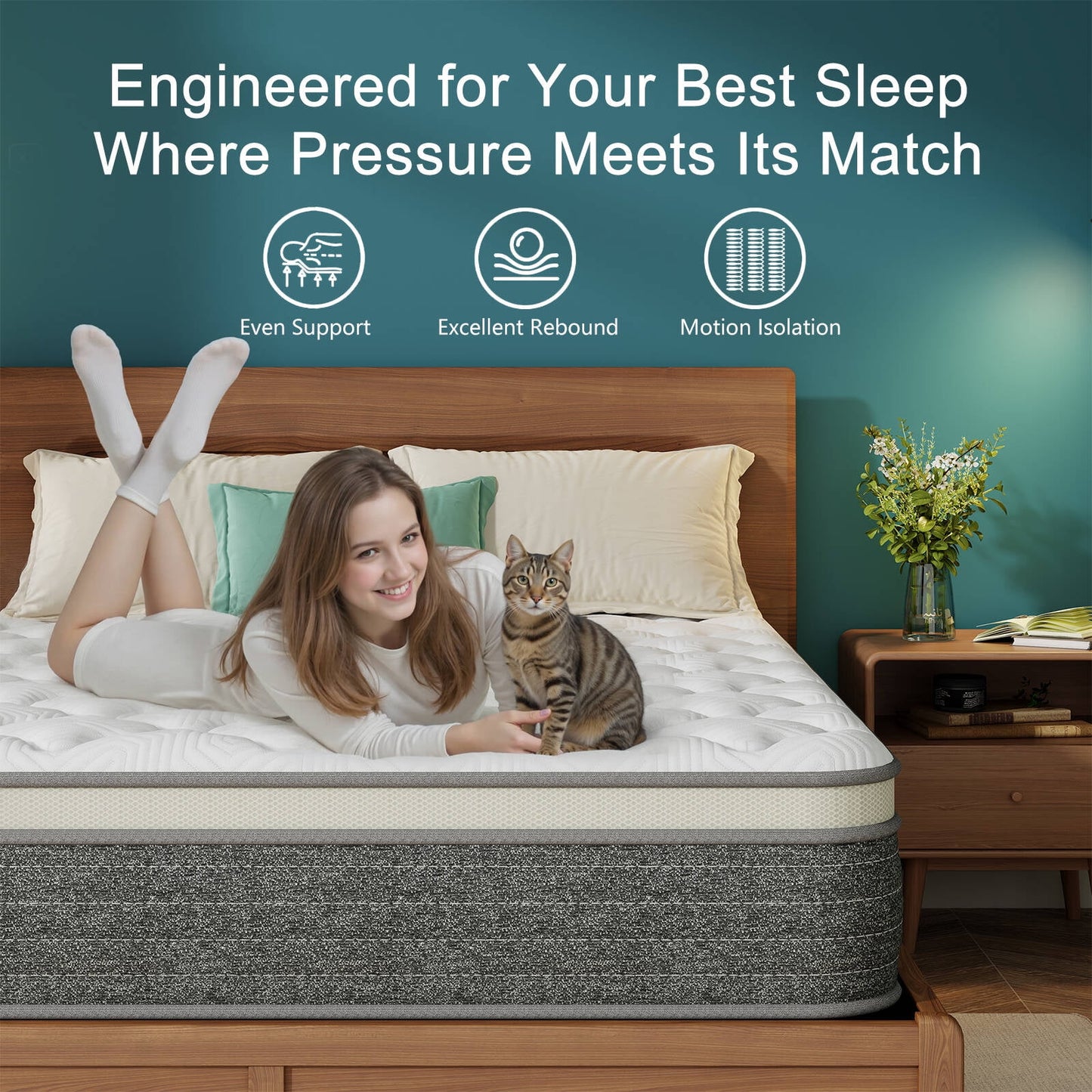 GREOO Queen Size 12 inch Hybrid Firm Gel Memory Foam Mattress with Reinforced Edge, Pocketed Springs, Pressure Relief, Mattress in a Box, Grey and White