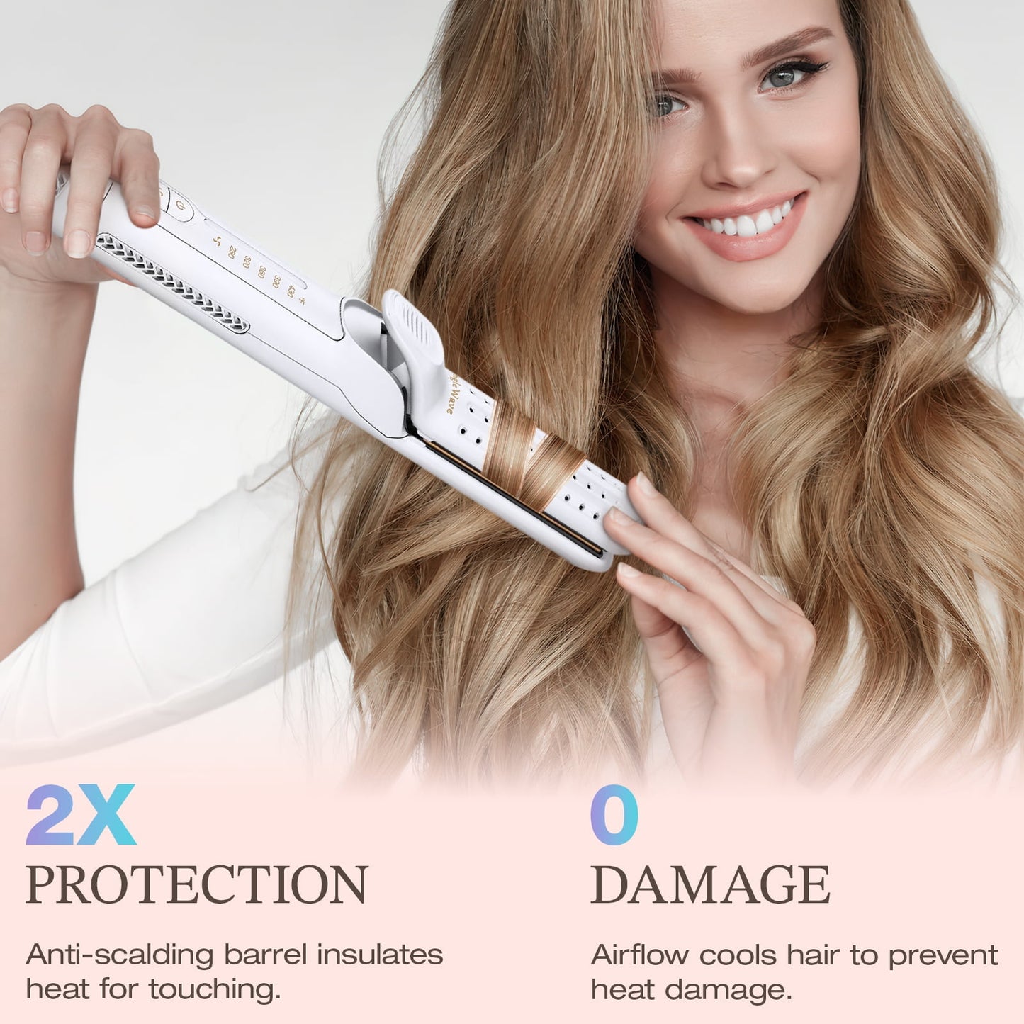 Curling Iron, Jungle Wave Pro Airflow Styler 2 in 1 Hair Straightener and Curler, Ionic Ceramic Flat Iron with 360° Cool Air, 1 Inch, White