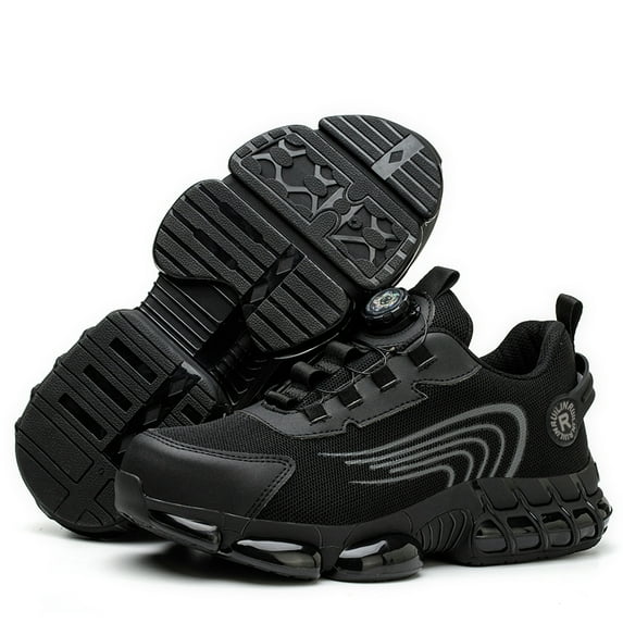 MANLEGU Men's Steel Toe Shoes Slip Resistant Anti-puncture Safety Shoes Industrial Construction Work Shoes Black Size 9.5Women/8Men