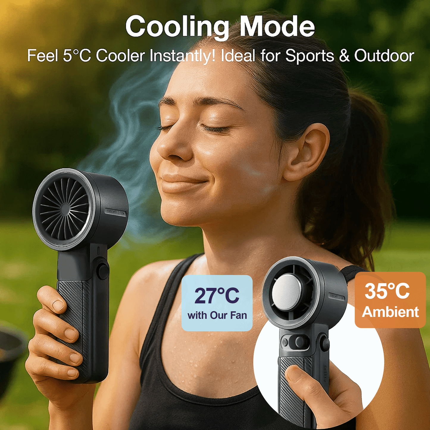 Portable Handheld Turbo Fan with Ice Cooler Technology – 199-Speed High-Speed Cooling Fan Up to 44 Working Hours Type-C Fast Charge Ultra-Quiet & Lightweight, Gray