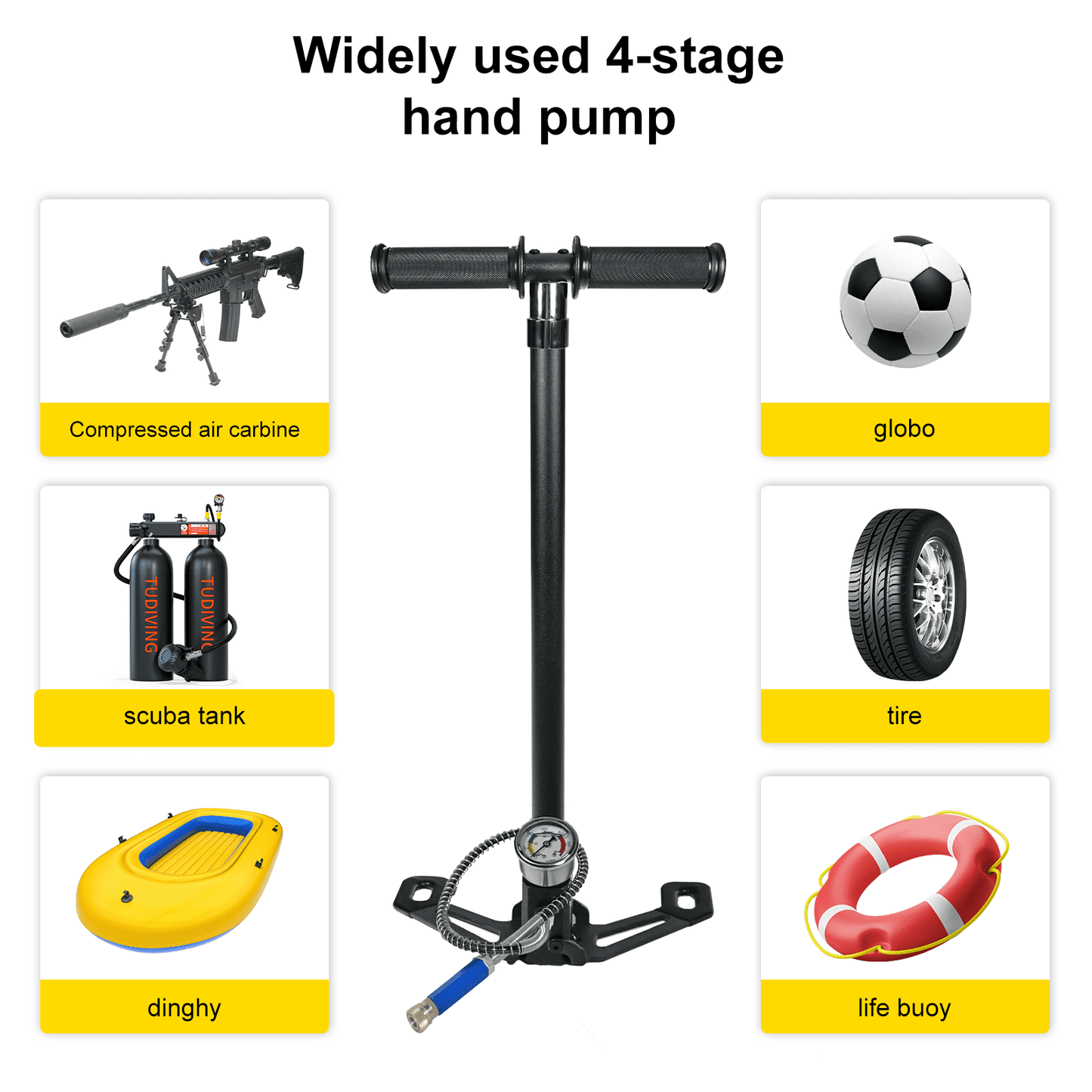 TUDIVING PCP Air Pump 4500Psi 4 Stage High Pressure Hand Pump for Air Rifle