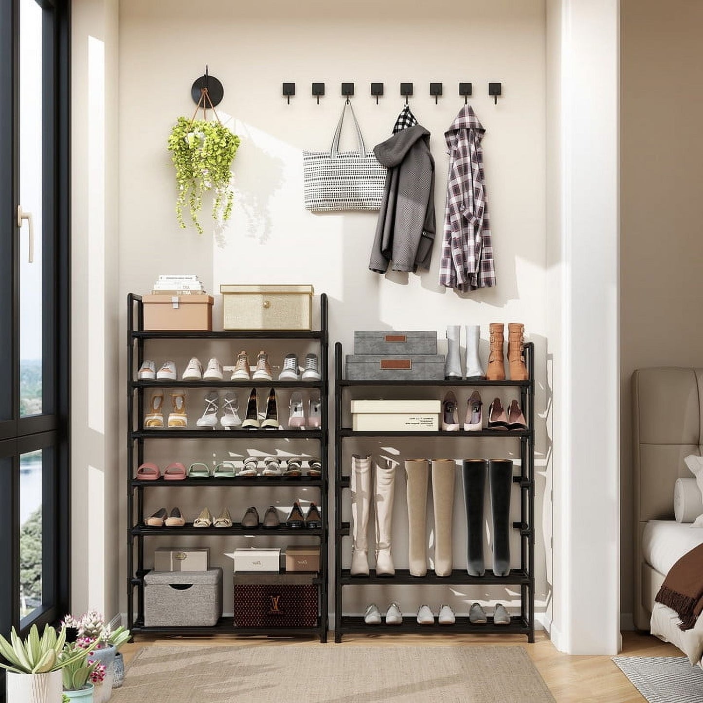 Krpimt 5-Tier Shoe Rack, 31.5" Stackable Shoe Organizer Storage Holds 15-20 Pairs, Metal Shoe Shelf for Entryway Hallway and Closet, Black