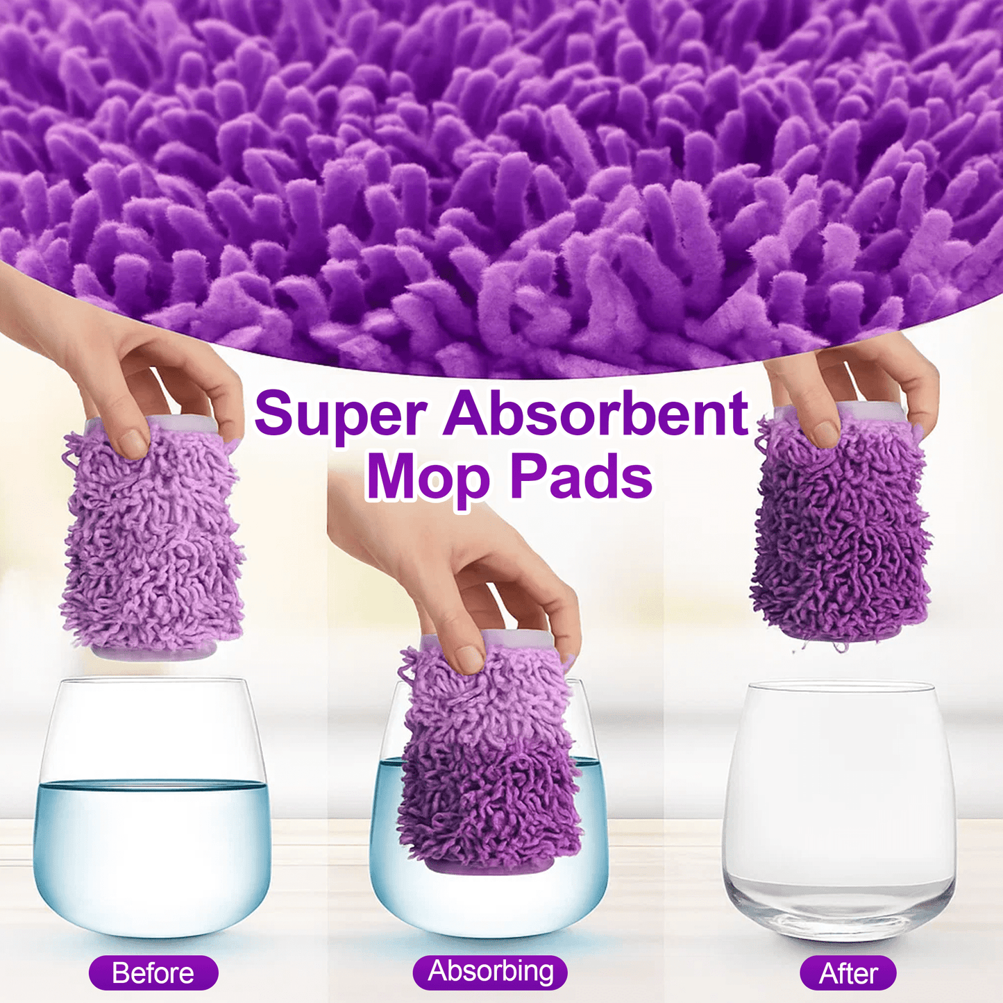 6-Pack Reusable Microfiber Mop Pads for PowerMop – Machine Washable Wet Mop Refills for Hardwood Floors – Fits 13”–15” Spray Mops