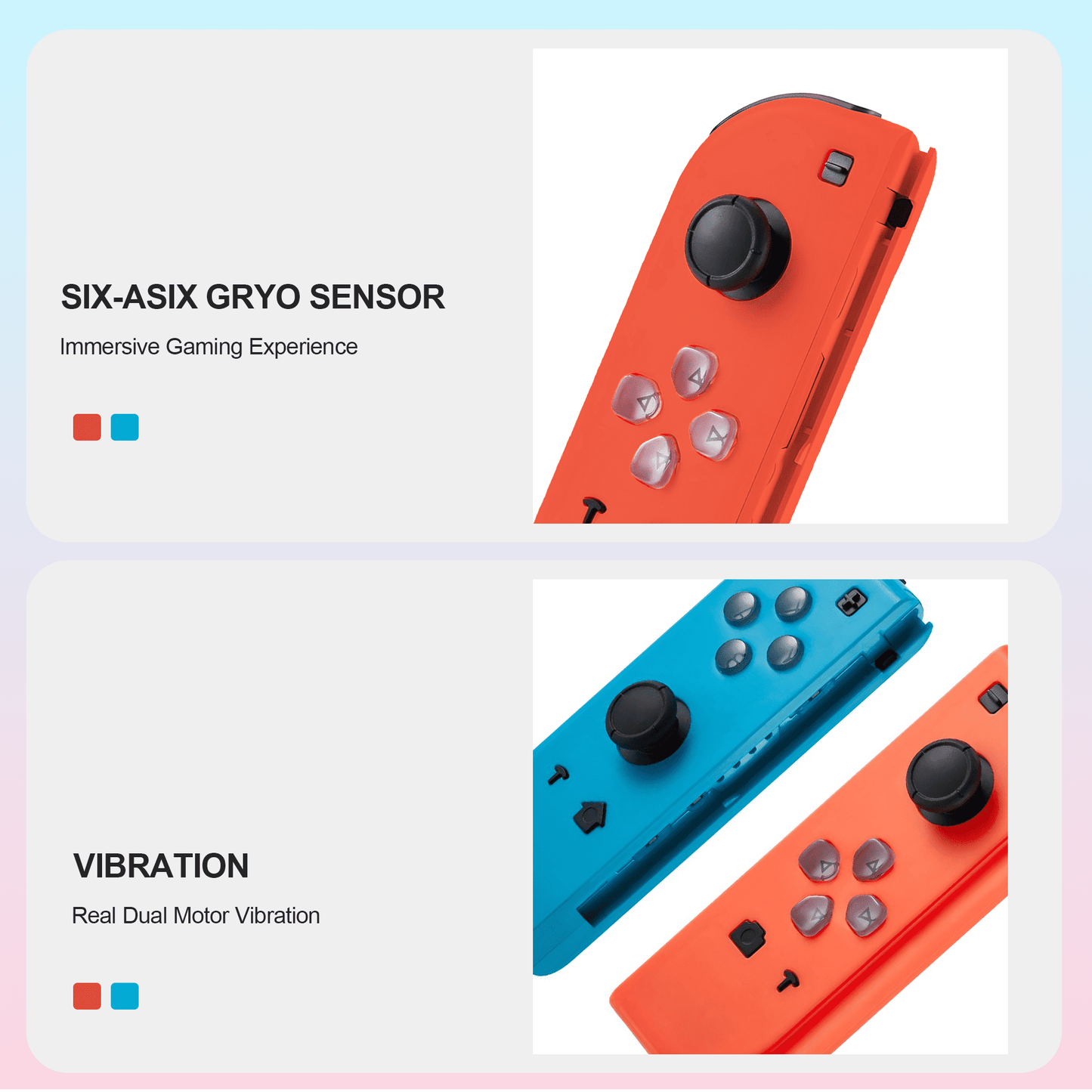 Wireless Switch Controllers Compatible With OLED/Lite, Support Wake-up and 6-Axis Gyro With Wrist Straps (Red and Blue)