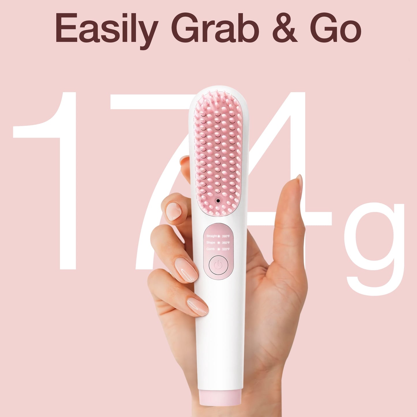Cordless Hair Straightener Brush, OEIKPFN Portable Ionic Hot Straightening Comb for Travel, Pink