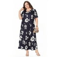 Women's Plus Size Dresses V Neck Short Sleeve Stretch Casual Loose Plus Size Long Maxi Dress Boho