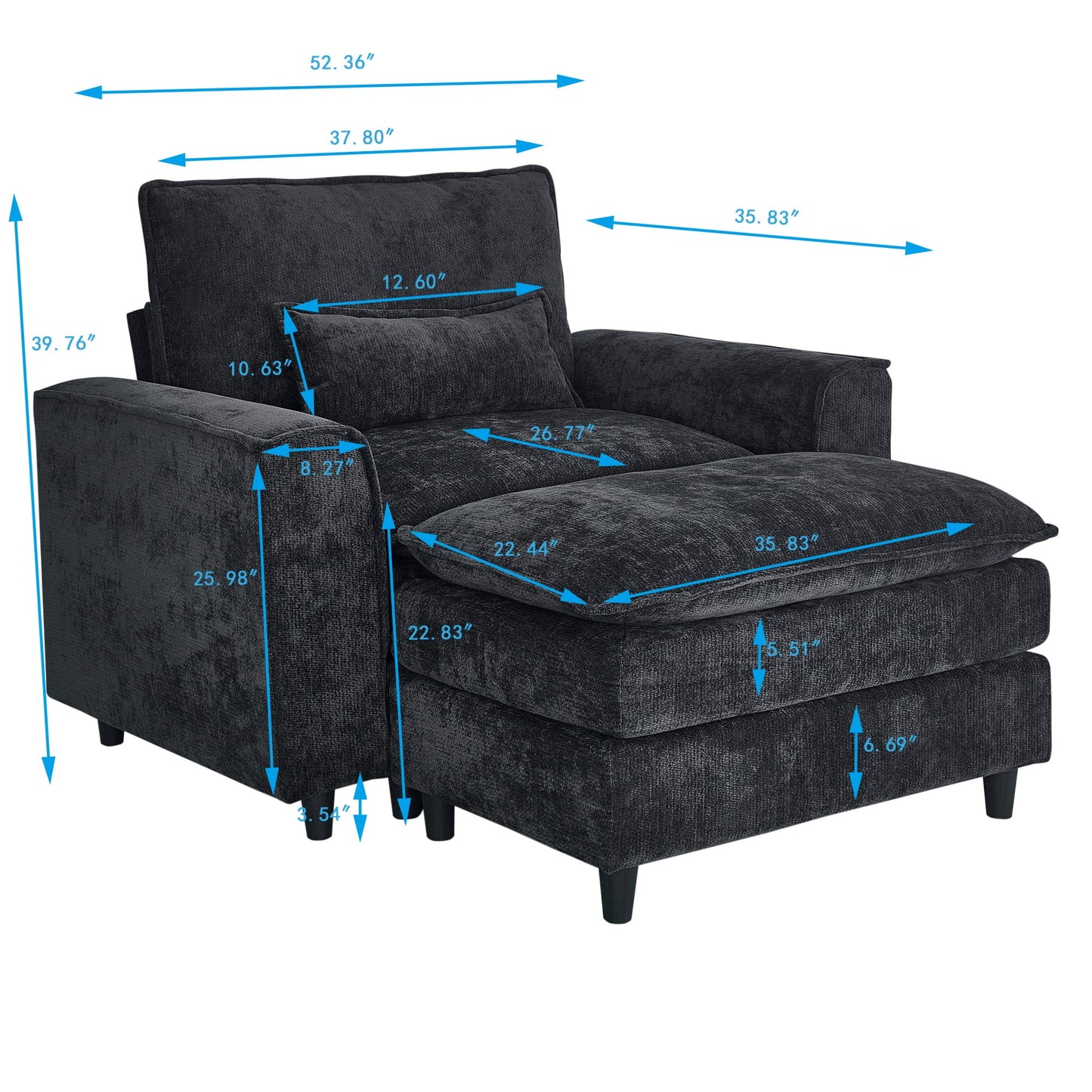 Dranite Modern Single Sofa Armchair for Living Room, Bedroom, White